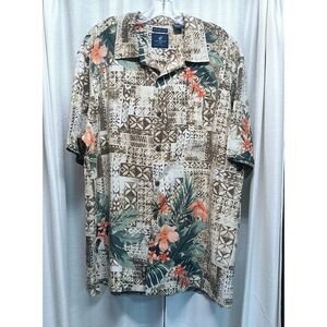 Caribbean Joe Men's Size XXL 100% Washable Silk Hawaiian Hibiscus Print Shirt